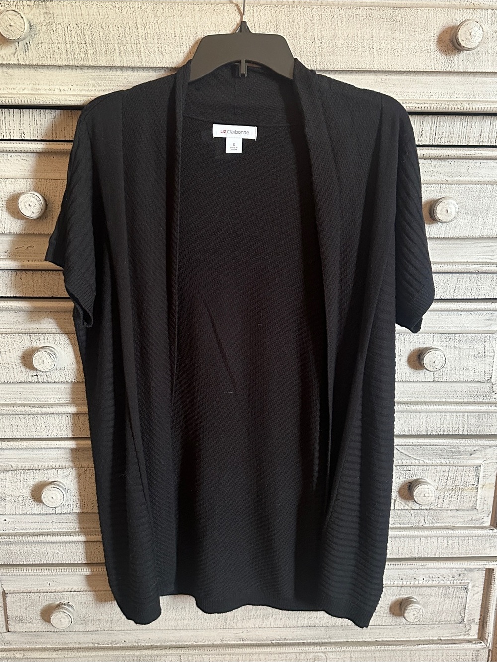 Liz Claiborne Black Short Sleeve Open Front Cardigan